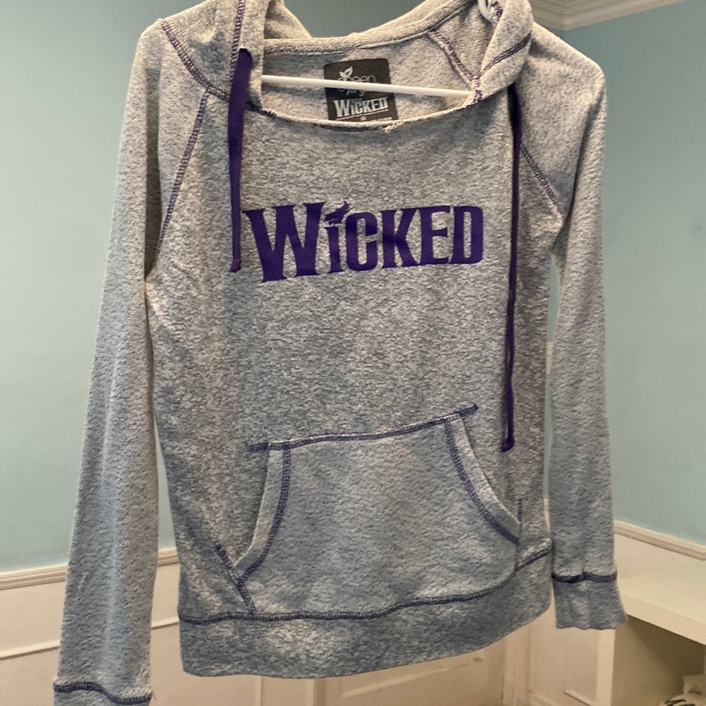 Broadway Wicked Gray Hoodie with Purple Logo